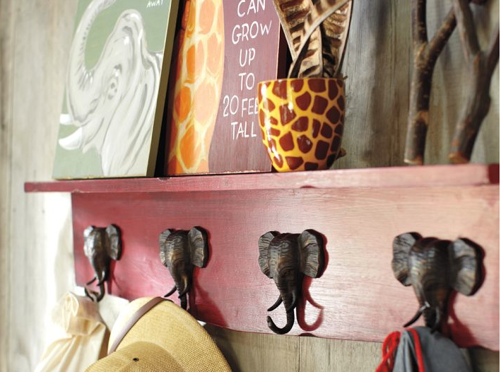 Pottery Barn Kids Elephant Hook Shelf Wall Wooden Bedroom Safari Animal