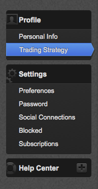 Profile Trading Strategy menu